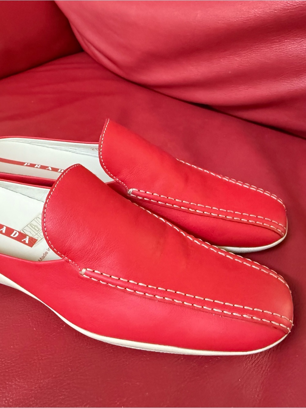 Prada Women’s Red Leather Slip-On Loafers EU 41